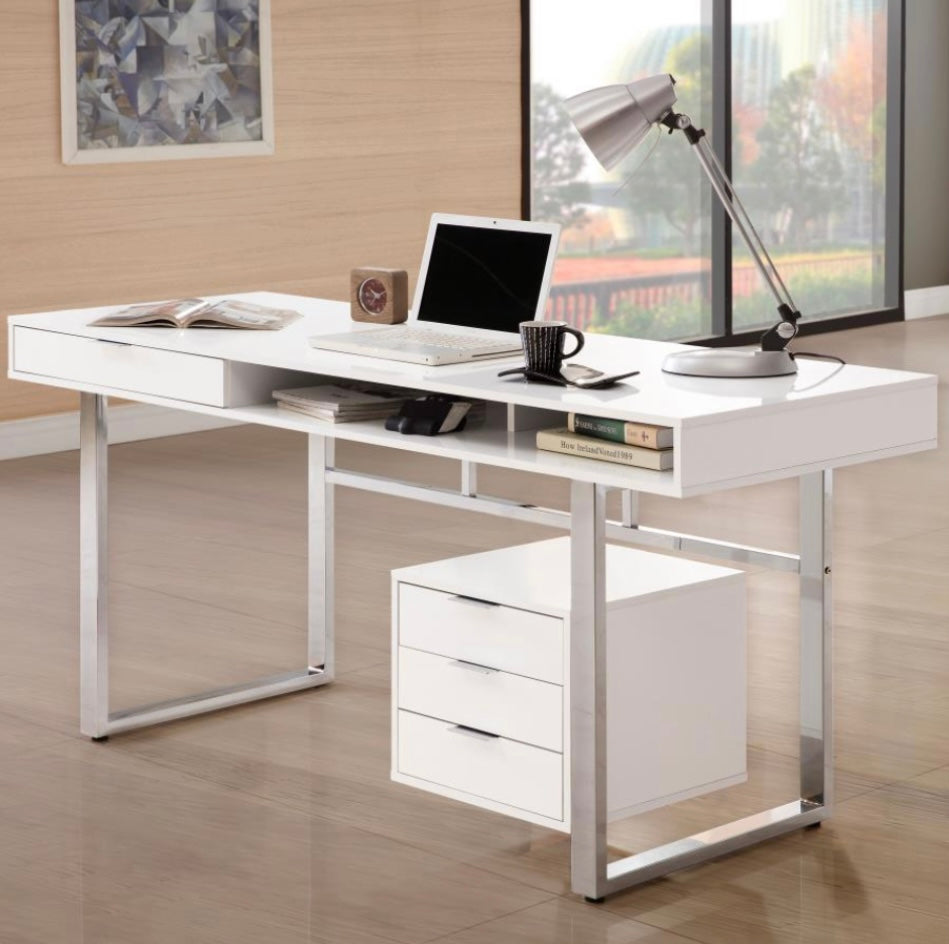 Whitman 4-drawer Writing Desk Glossy White 800897