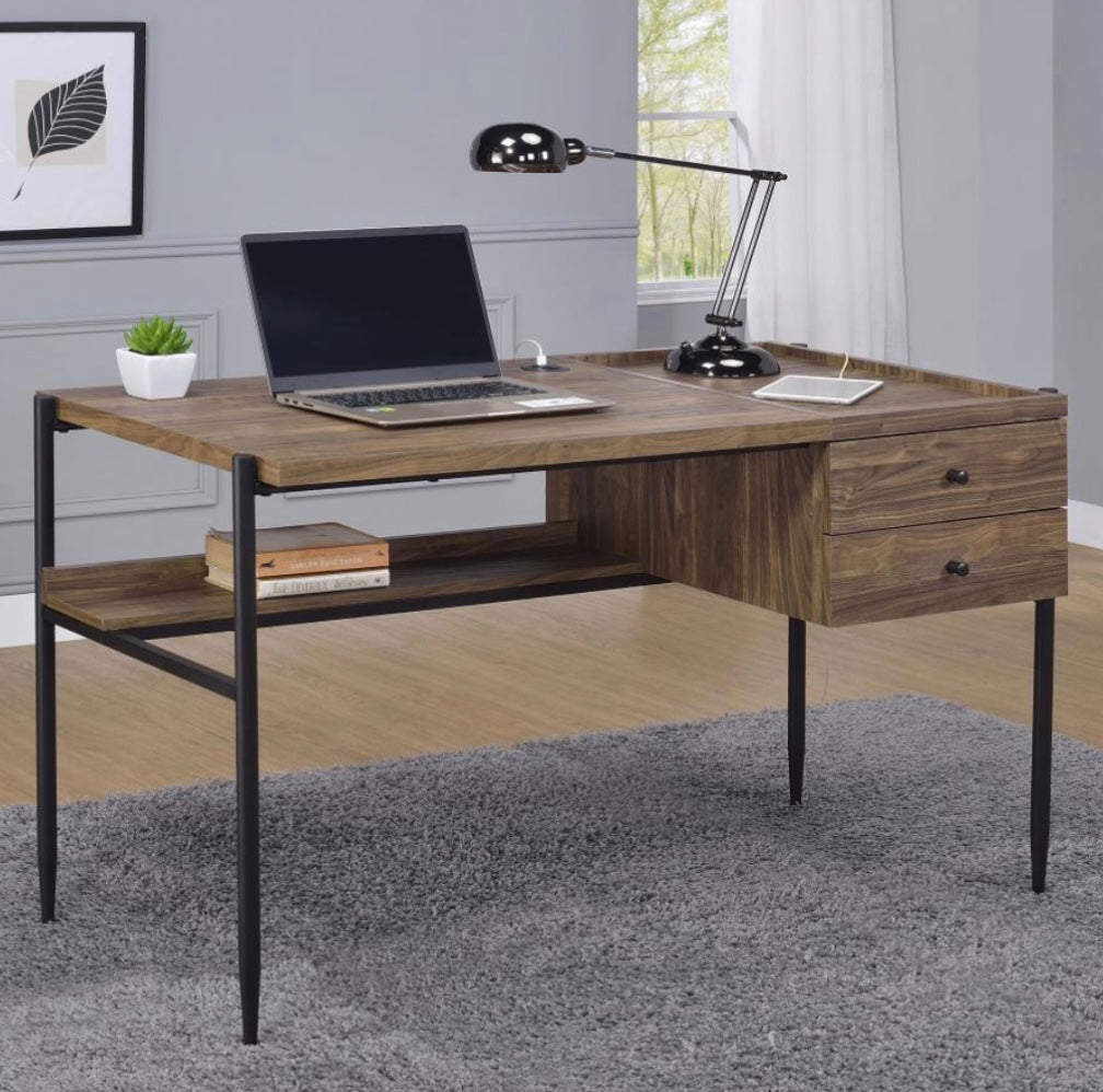 Laxton 2-drawer Writing Desk with Outlet Aged Walnut 804291