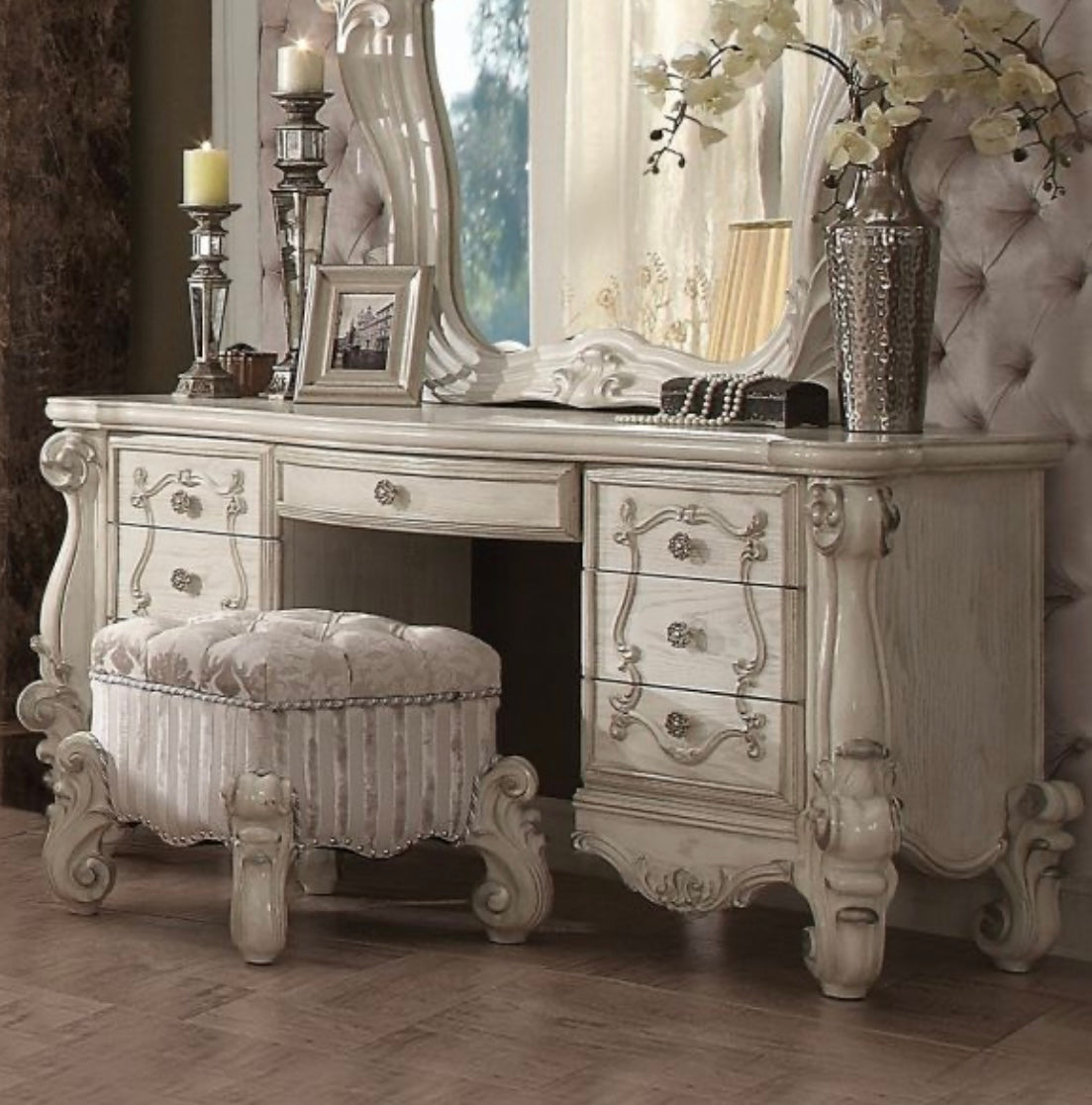 3 PCS Versailles Vanity Desk, Mirror and Stool 21137