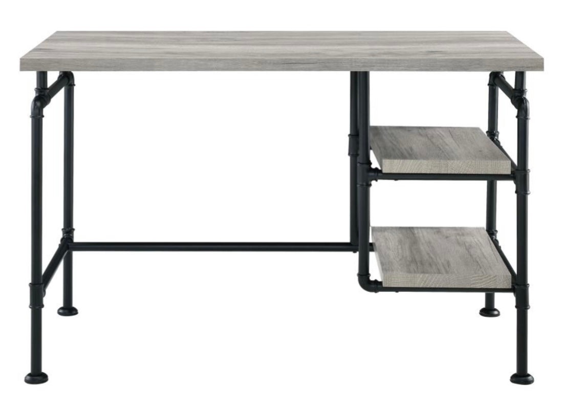 Delray 2-tier Open Shelving Writing Desk Grey Driftwood and Black 803701