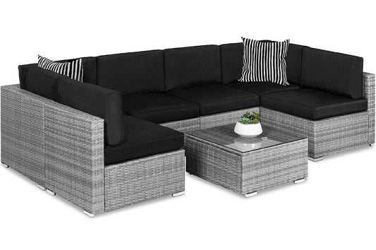 7 PCS Gray/Black Patio Sectional Sofa With Coffee Table