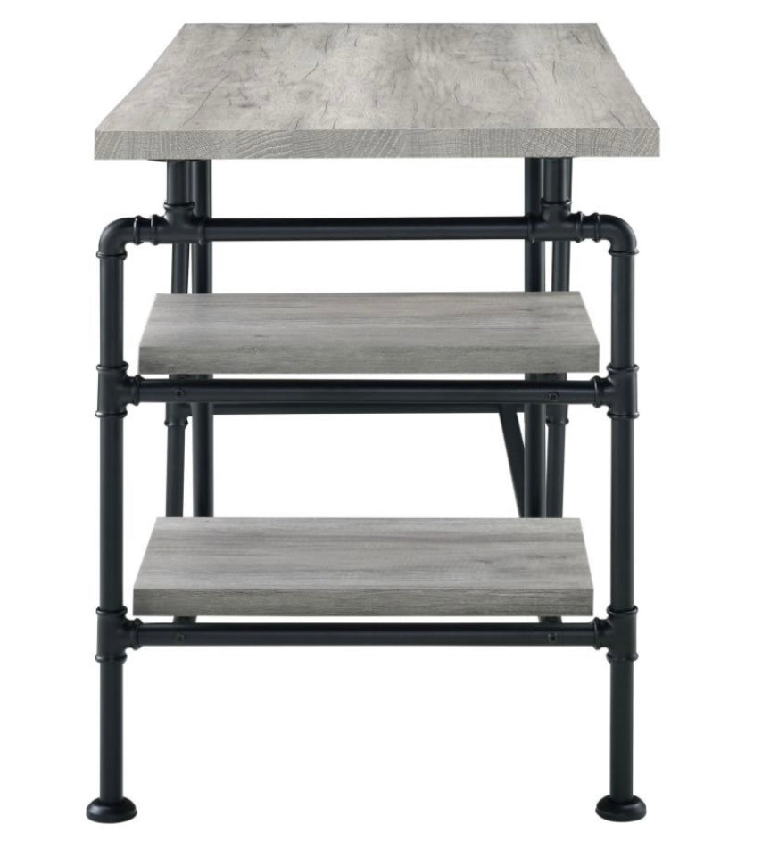 Delray 2-tier Open Shelving Writing Desk Grey Driftwood and Black 803701