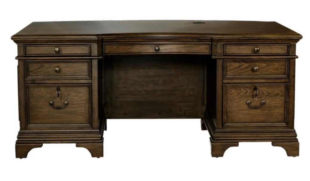 Hartshill Executive Desk with File Cabinets Burnished Oak 881281