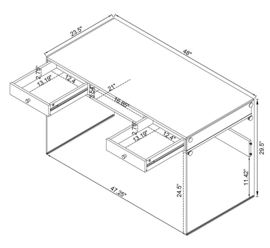 Dobrev 2-drawer Writing Desk Glossy Black and Clear 800830