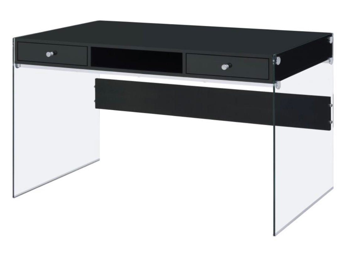 Dobrev 2-drawer Writing Desk Glossy Black and Clear 800830
