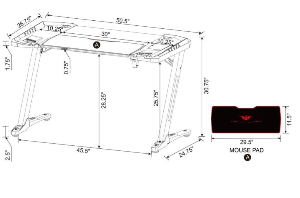 Ardsley Z-framed Gaming Desk with LED Lighting  Black 802437