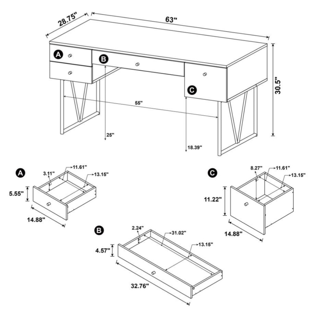 Analiese 4-drawer Writing Desk Grey Driftwood 801999