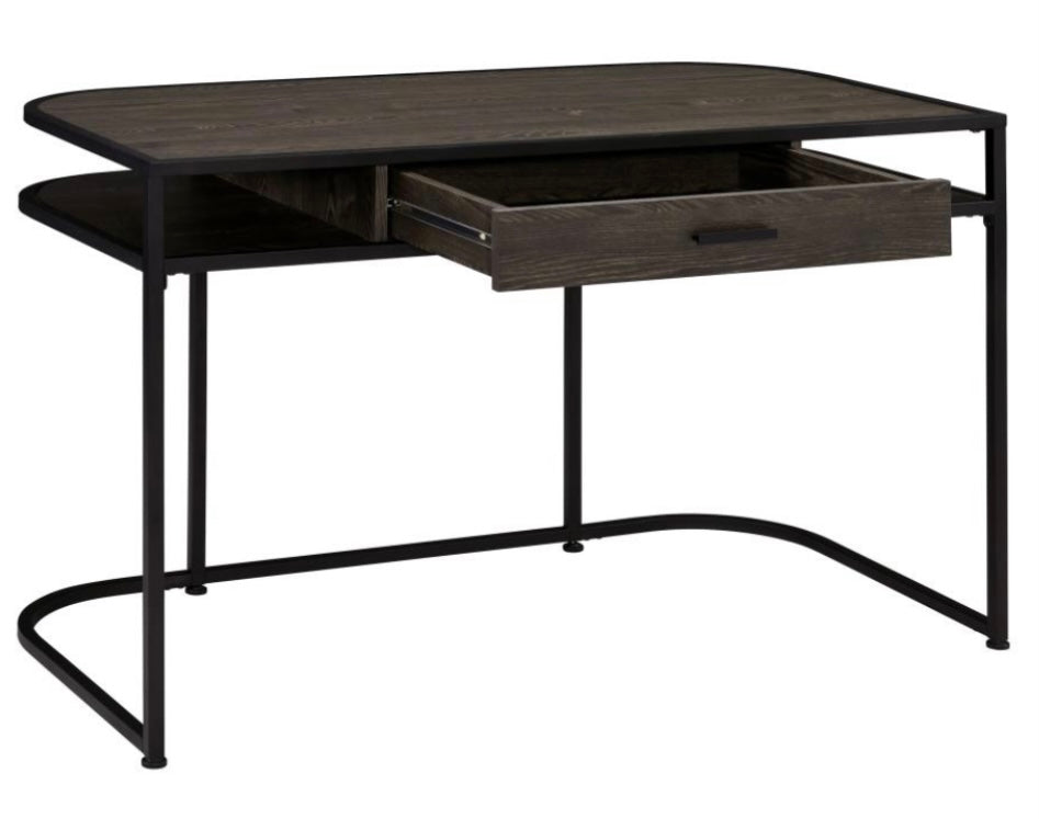 Ember 1-drawer Writing Desk Dark Oak and Sandy Black 803411