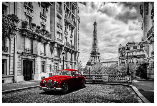 Paris Red Car Glass Wall Art SHE0115