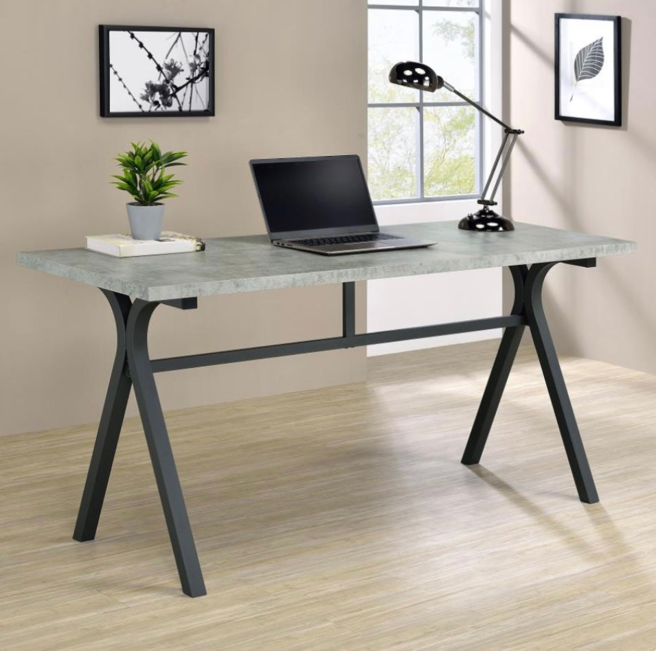 Tatum Rectangular Writing Desk Cement and Gunmetal  805891