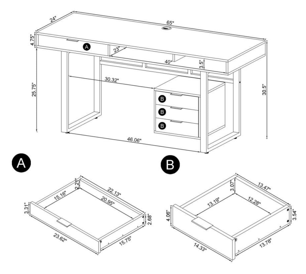 Whitman 4-drawer Writing Desk Weathered Grey 801897