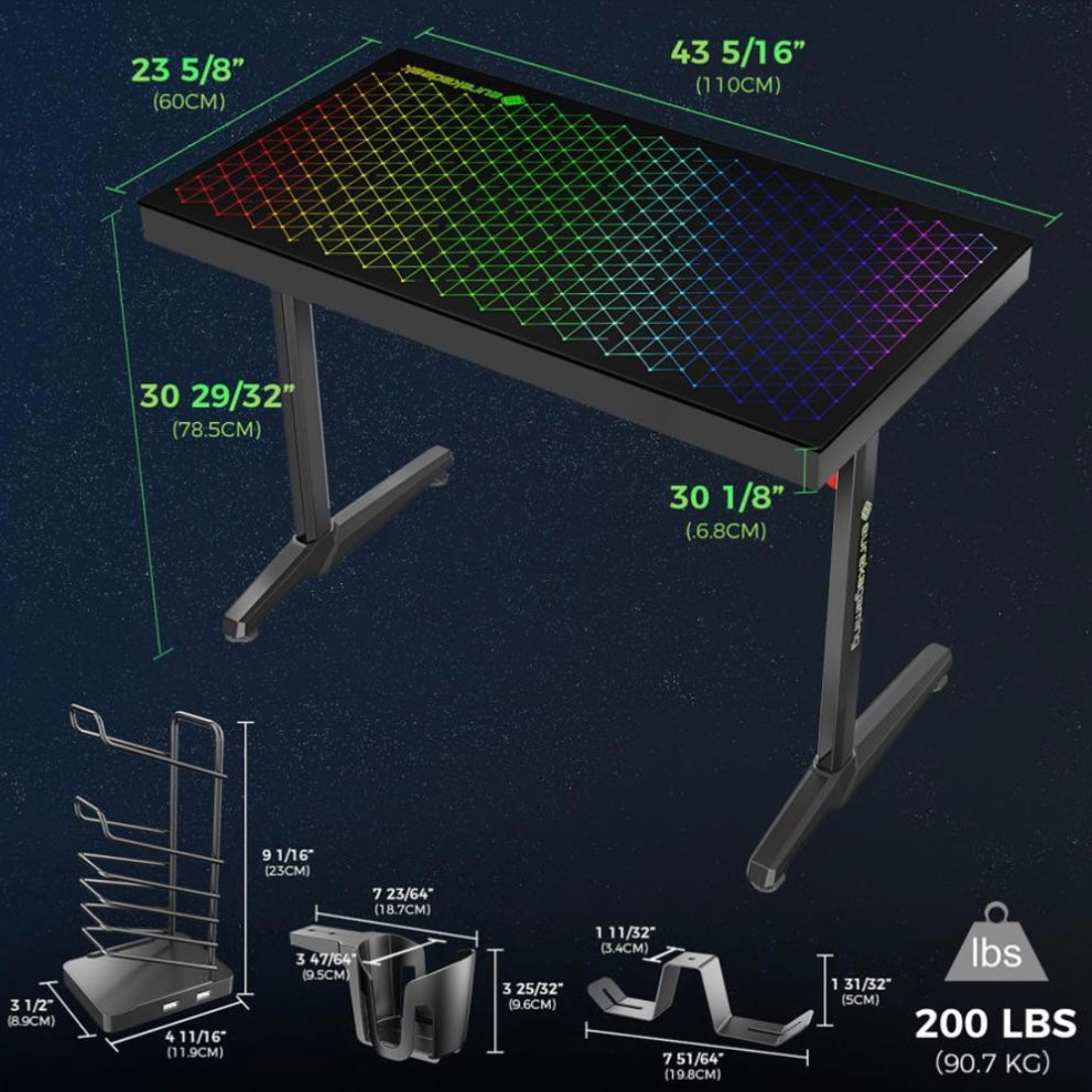 Avoca Tempered Glass Top Gaming Desk Black 802439