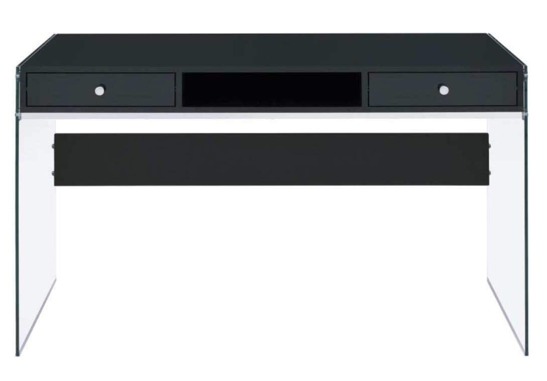 Dobrev 2-drawer Writing Desk Glossy Black and Clear 800830