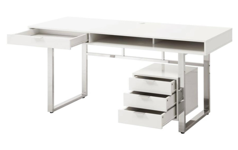 Whitman 4-drawer Writing Desk Glossy White 800897