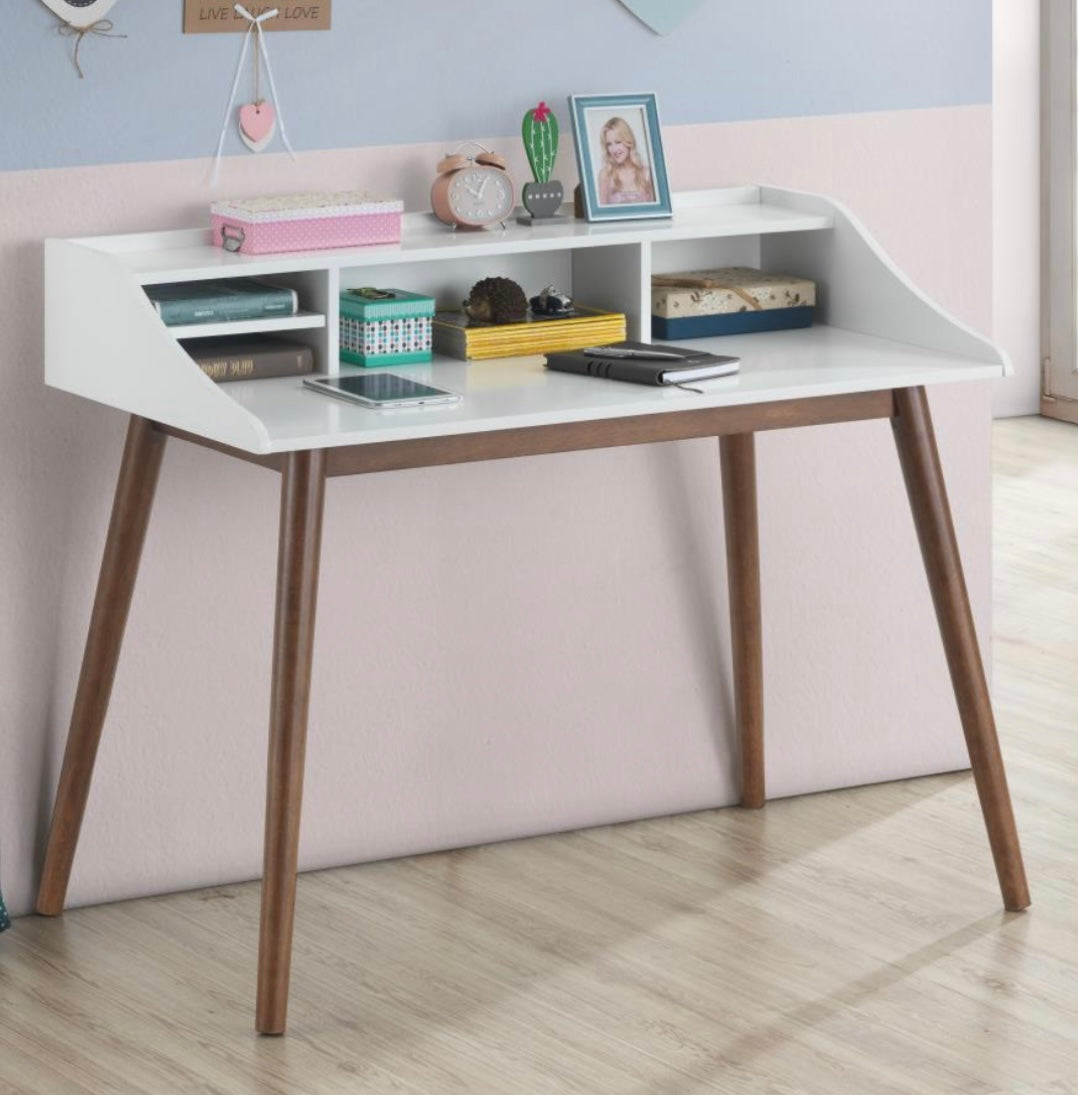 Percy 4-Compartment Writing Desk White and Walnut 804495