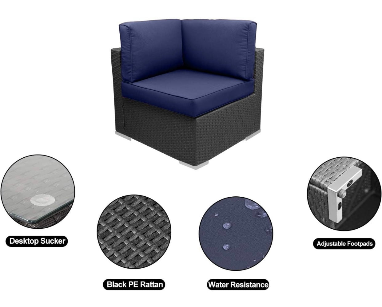 7 PCS Blue Patio Sectional Sofa With Coffee Table