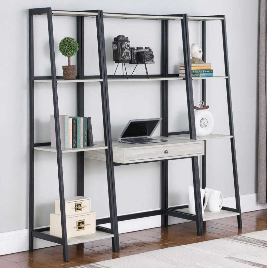 Pinckard 3-piece Ladder Desk Set Grey Stone Herringbone and Black 805801-S3
