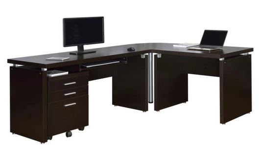 Skylar Home Office Set L-Shape Desk with File Cabinet Cappuccino 800891-S4