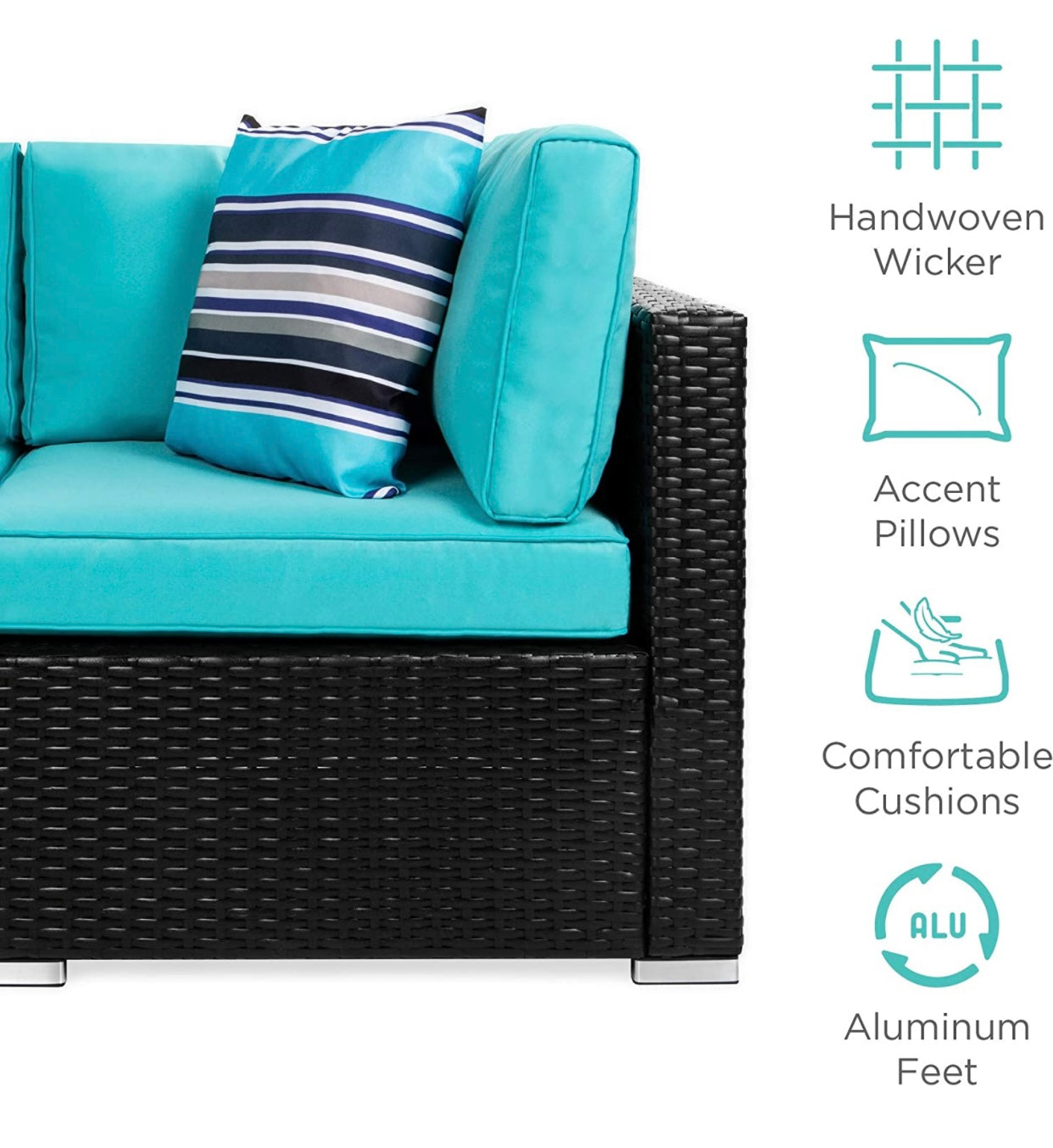 7 PCS Black/Teal Patio Sectional Sofa With Coffee Table