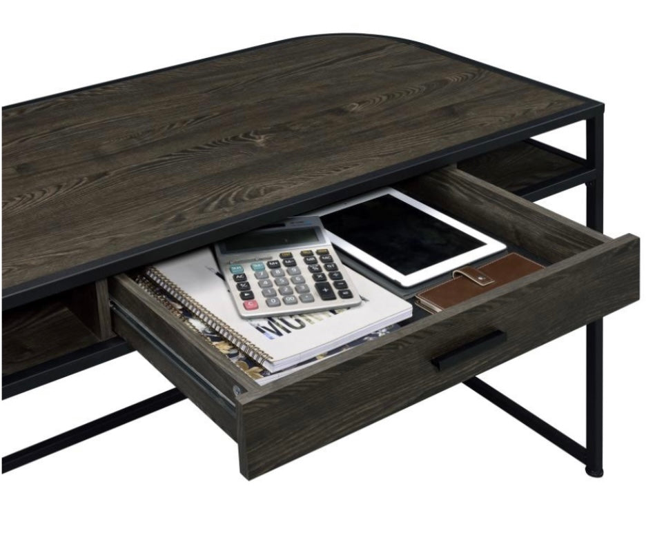 Ember 1-drawer Writing Desk Dark Oak and Sandy Black 803411