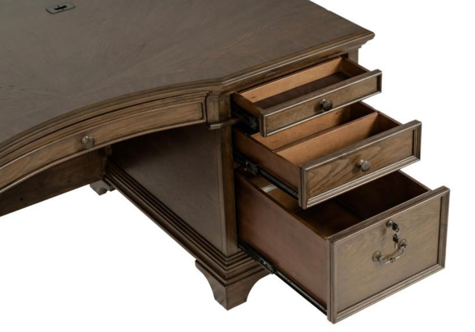 Hartshill Executive Desk with File Cabinets Burnished Oak 881281
