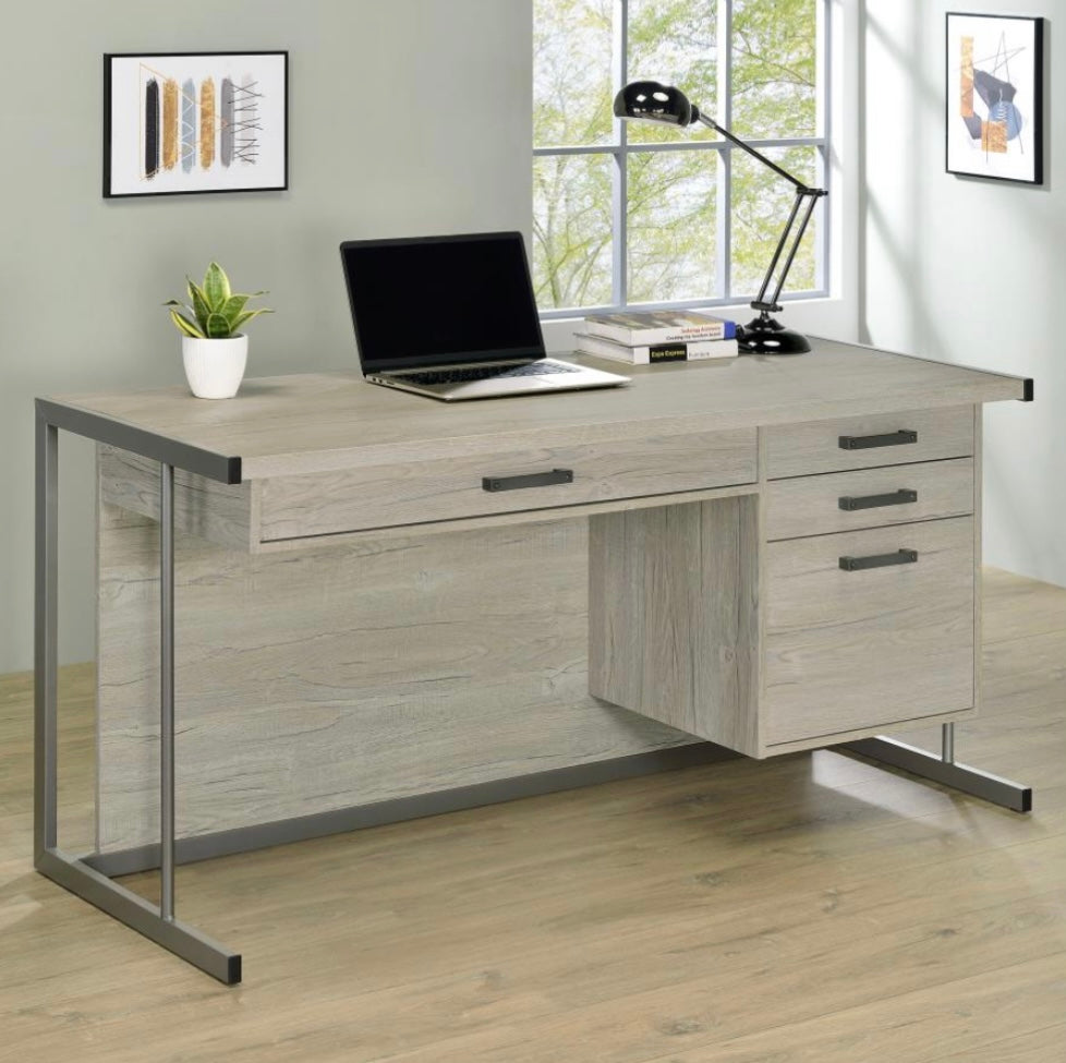 Loomis 4-drawer Rectangular Office Desk Whitewashed Grey and Gunmeta 805881