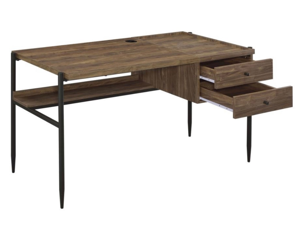 Laxton 2-drawer Writing Desk with Outlet Aged Walnut 804291
