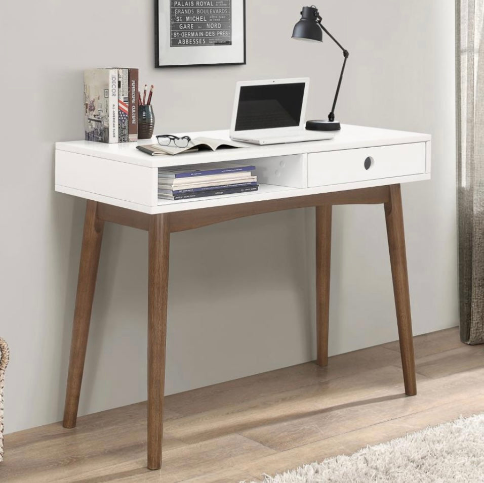 Bradenton 1-drawer Writing Desk White and Walnut 801931
