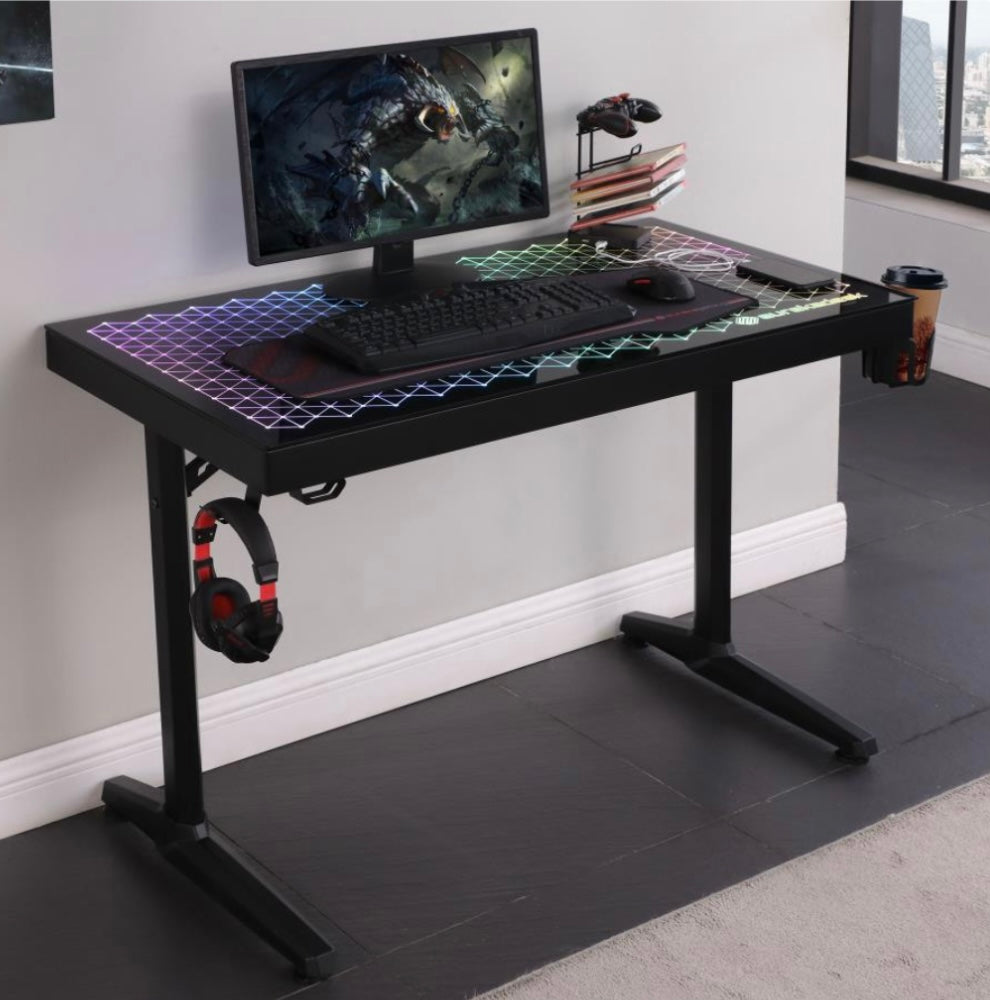 Avoca Tempered Glass Top Gaming Desk Black 802439