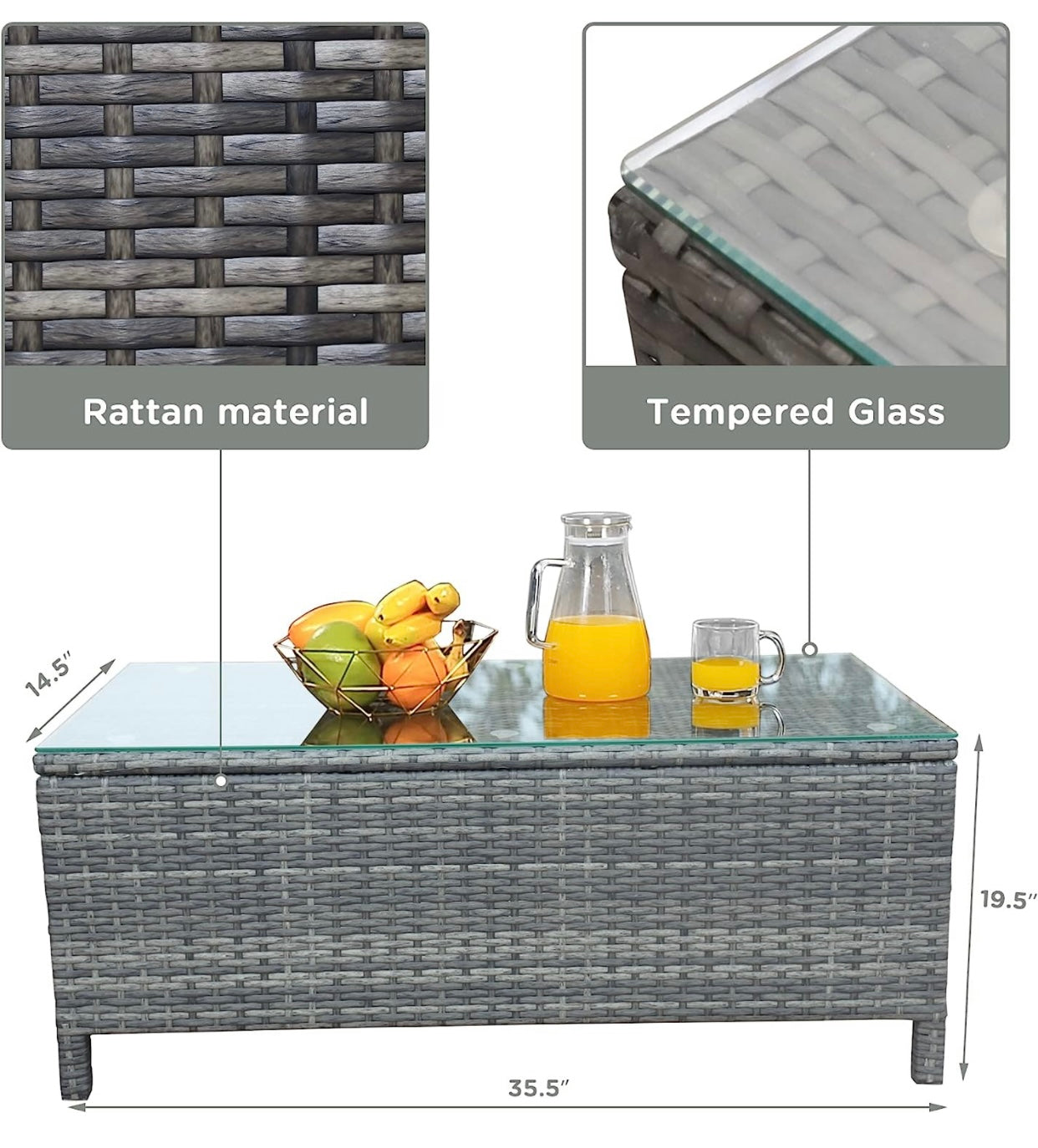 5 PCS Gray/Gray Patio Sectional Sofa With Coffee Table