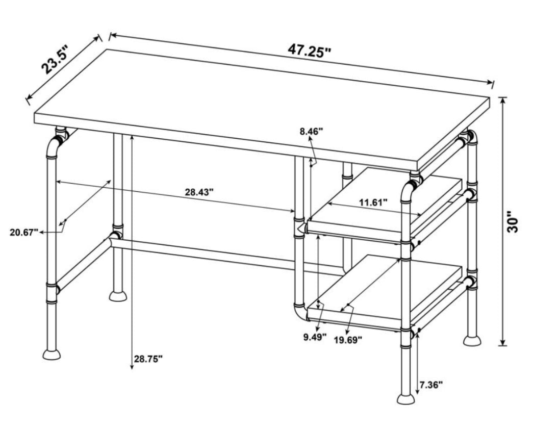 Delray 2-tier Open Shelving Writing Desk Grey Driftwood and Black 803701