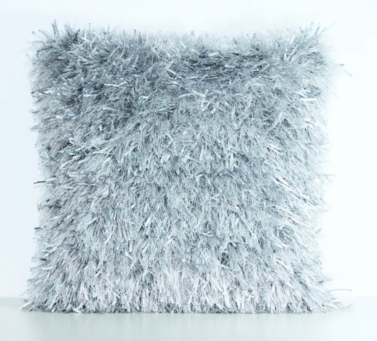 Ribbon Shaggy Throw Pillow SHRS-A05 Silver