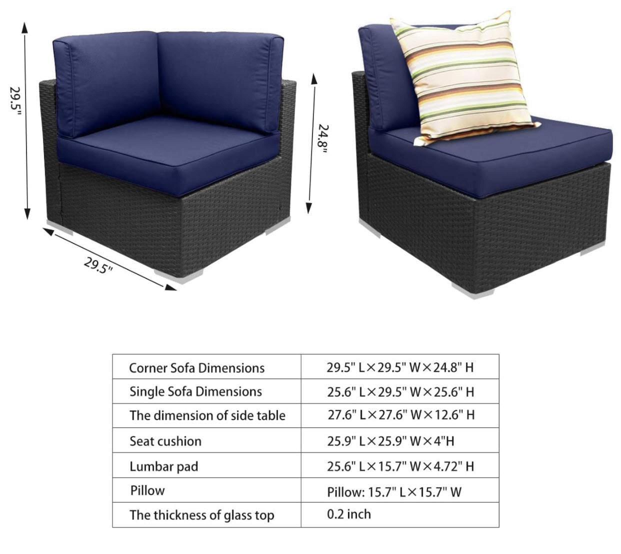 7 PCS Blue Patio Sectional Sofa With Coffee Table