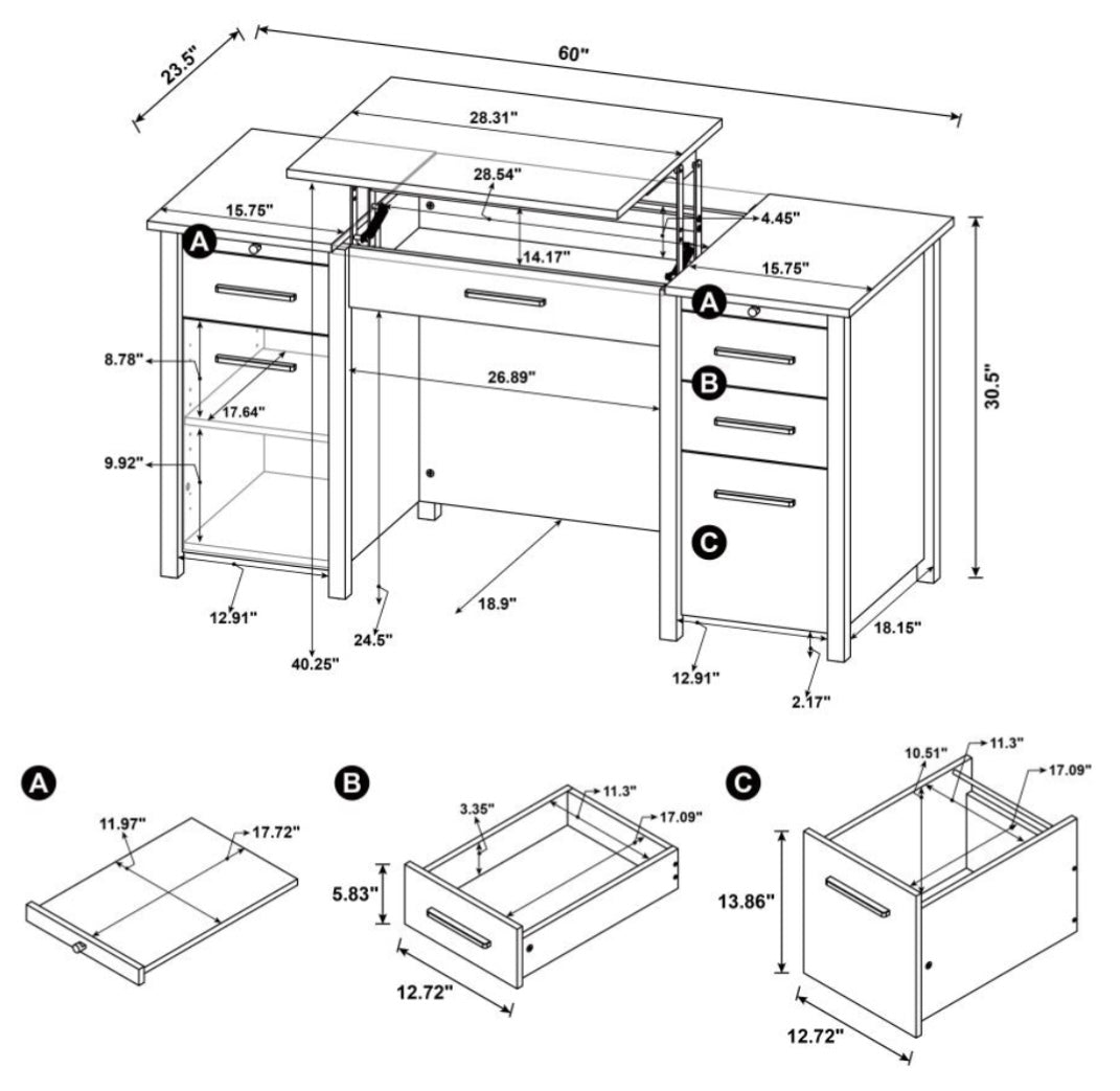 Dylan 4-drawer Lift Top Office Desk 801573