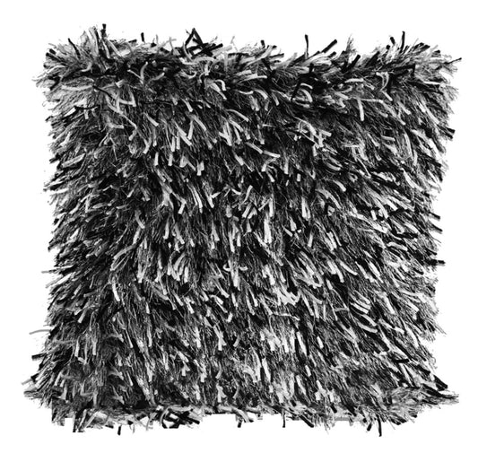 Ribbon Shaggy Throw Pillow SHRS-A05 Black/White