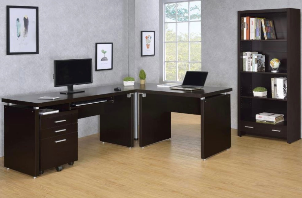 Skylar Home Office Set L-Shape Desk with File Cabinet Cappuccino 800891-S4