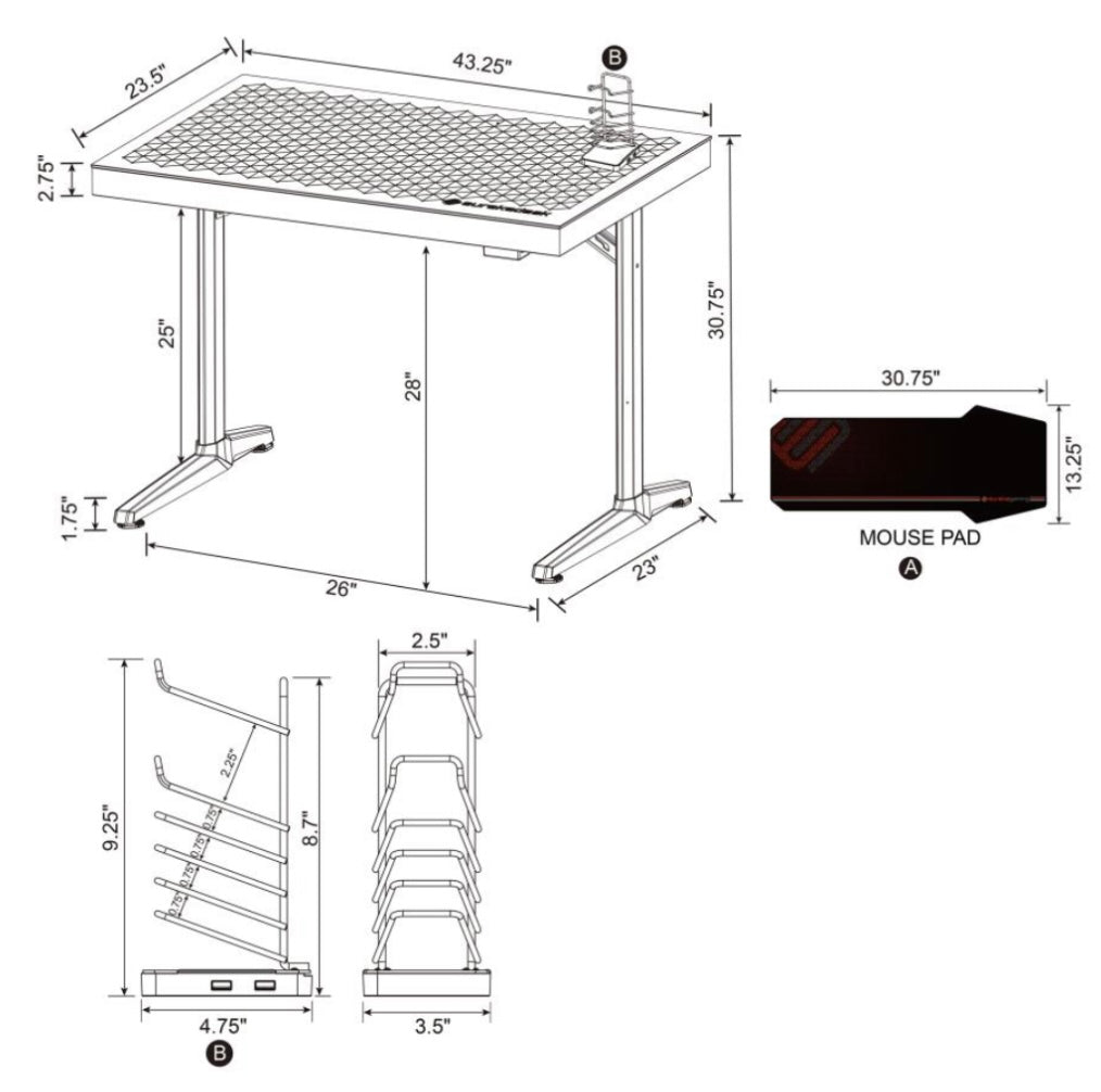 Avoca Tempered Glass Top Gaming Desk Black 802439