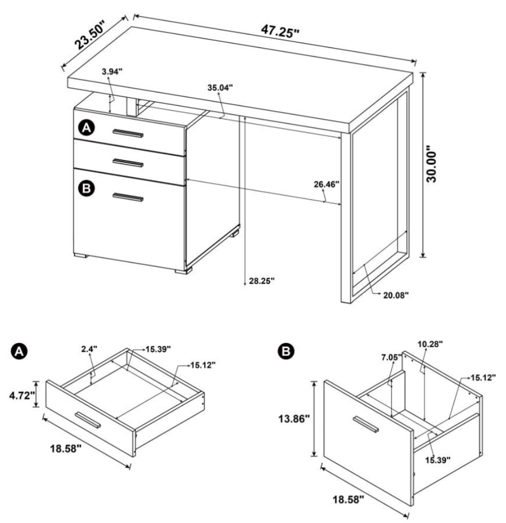 Brennan 3-drawer Office Desk Weathered Grey 800520