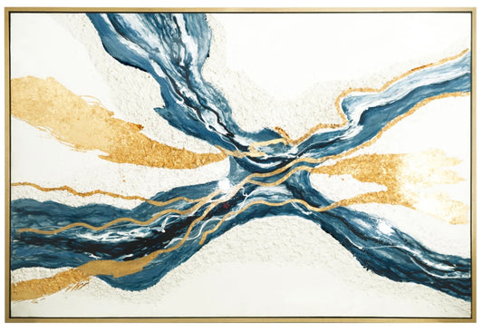 Blue Lacquer/Gold Abstract Wall Art Canvas Painting SH21046