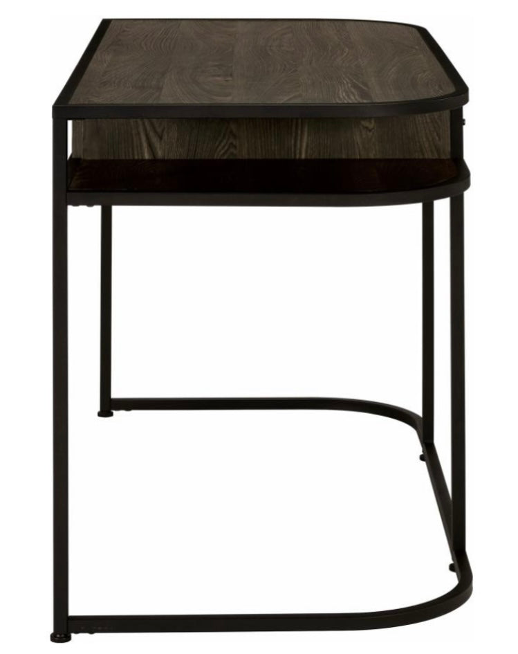 Ember 1-drawer Writing Desk Dark Oak and Sandy Black 803411