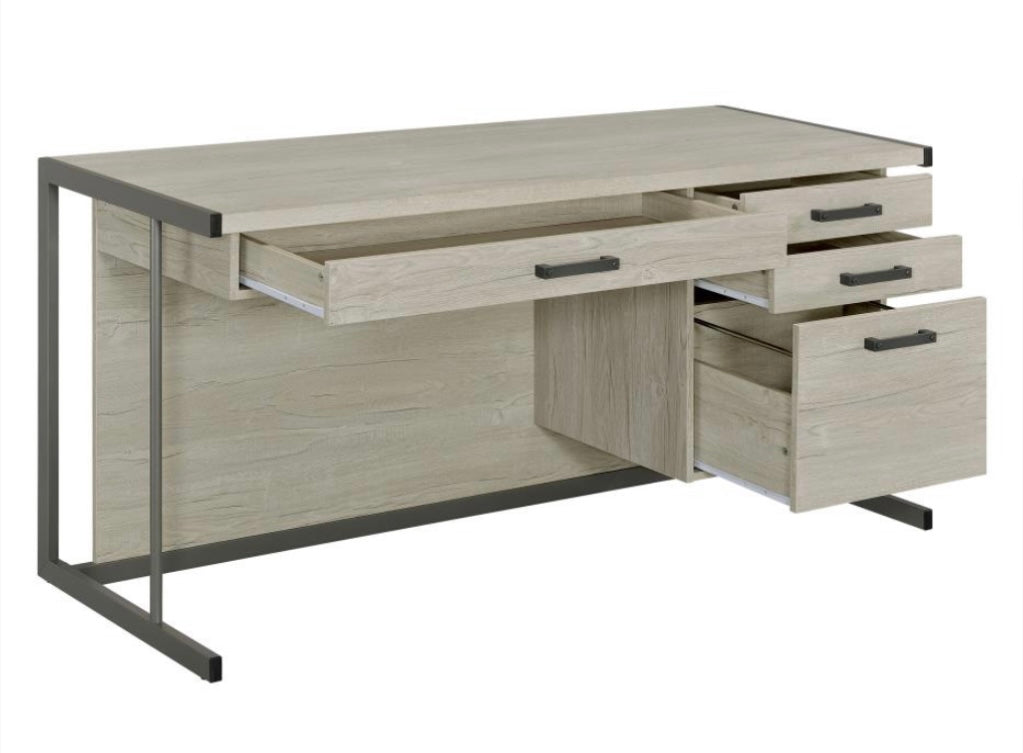 Loomis 4-drawer Rectangular Office Desk Whitewashed Grey and Gunmeta 805881