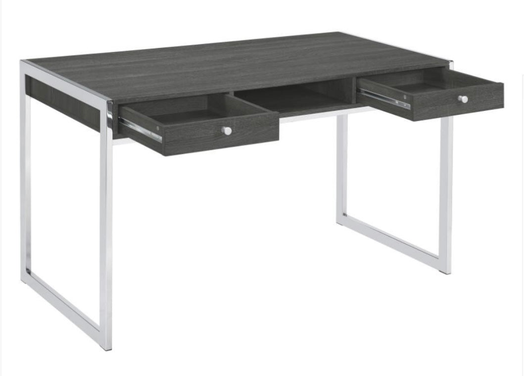 Wallice 2-drawer Writing Desk Weathered Grey and Chrome 801221