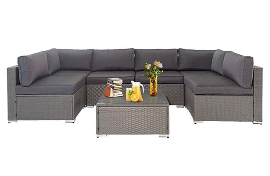 7 PCS Gray/Gray Patio Sectional Sofa With Coffee Table