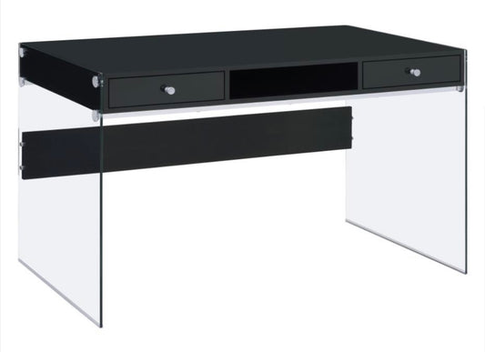 Dobrev 2-drawer Writing Desk Glossy Black and Clear 800830