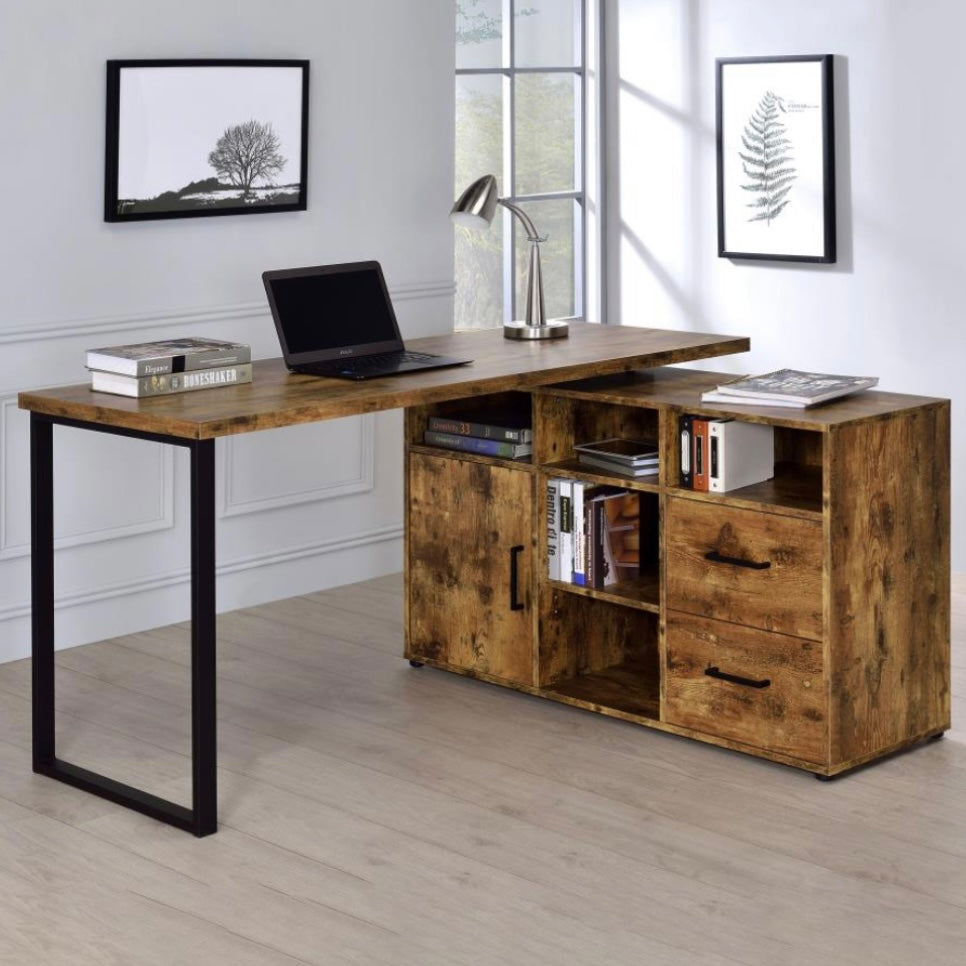 Hertford L-shape Office Desk with Storage Antique Nutmeg 804464
