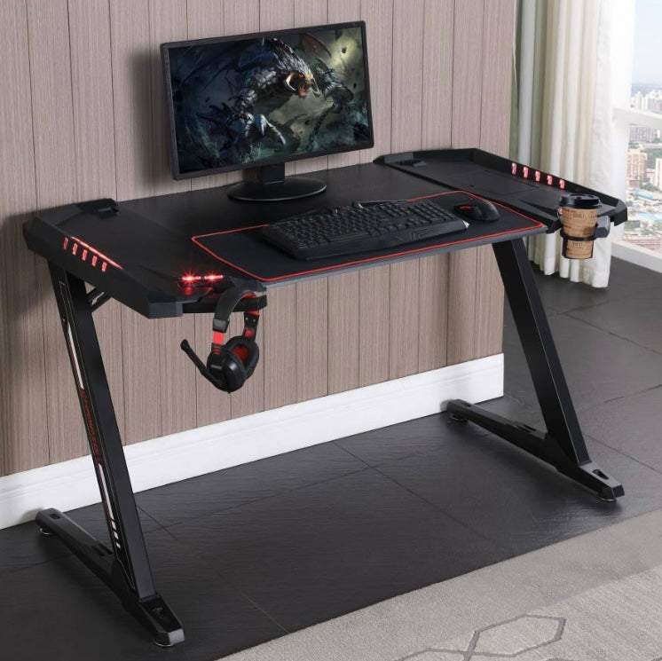 Ardsley Z-framed Gaming Desk with LED Lighting  Black 802437