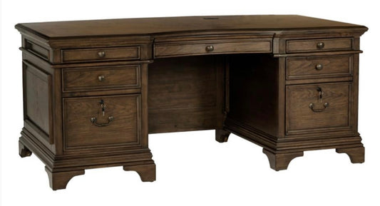 Hartshill Executive Desk with File Cabinets Burnished Oak 881281