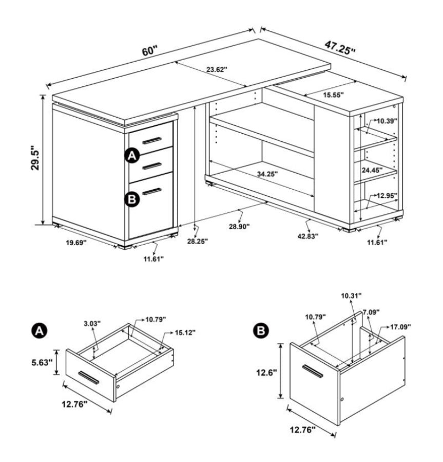 Yvette L-shape Office Desk White 800516