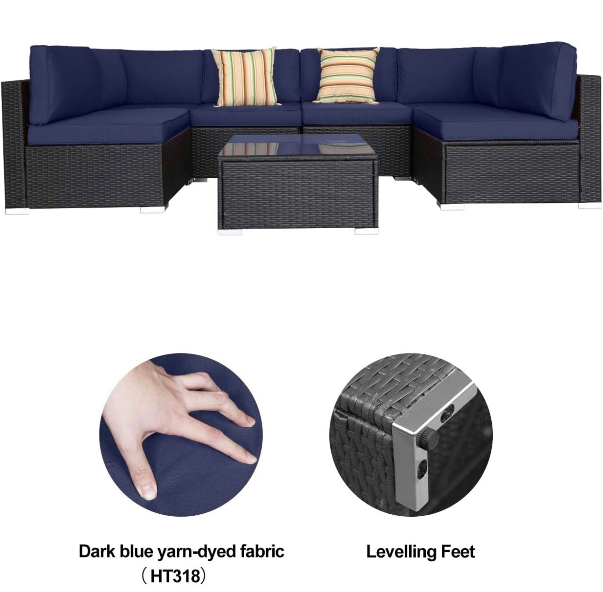 7 PCS Blue Patio Sectional Sofa With Coffee Table
