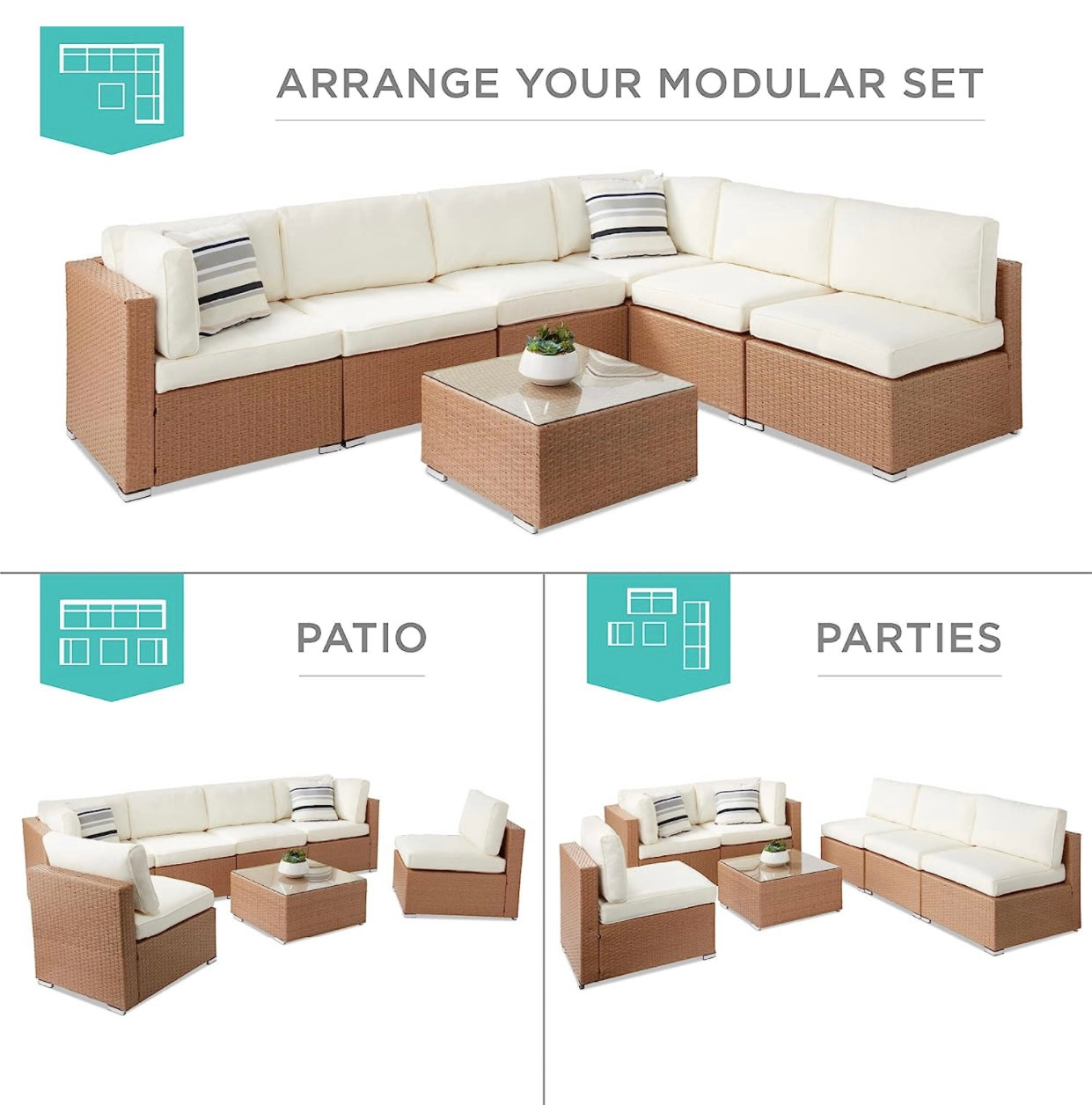 7 PCS Natural/Ivory Patio Sectional Sofa With Coffee Table